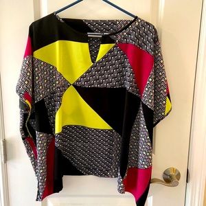 Poncho top silky purple green and black